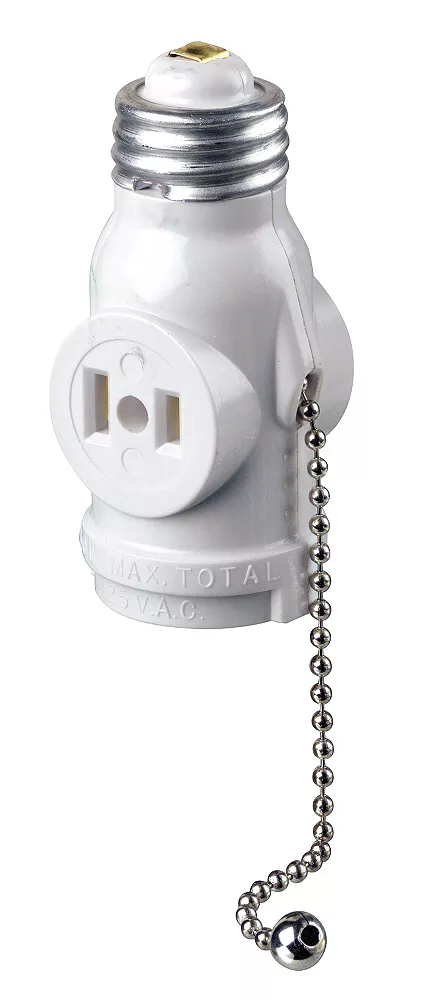 Leviton Socket Adapter with Pull Chain 2-Outlet