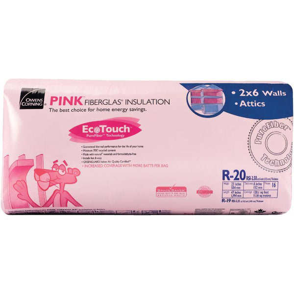 Owens Corning R20 EcoTouch PINK FIBERGLAS Insulation 23-inch x 47-inch x 6-inch (120.0 sq.ft.)